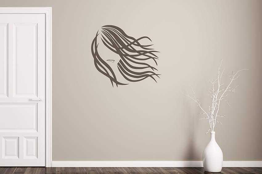 Nálepky na stenu - Hlava ženy s poletujúcimi vlasmi