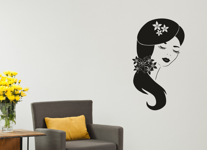 Nálepky na stenu - Dievča s kvetmi vo vlasoch