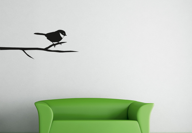 Nálepky na stenu - Vtáčik na vetvičke - Kliknutím na obrázok zatvorte -