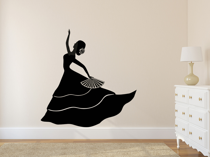 Nálepky na stenu - Silueta Flamenco tanečnice - Kliknutím na obrázok zatvorte -
