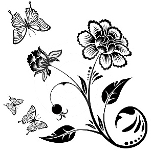 Nálepky na stenu - Kvetinový ornament s motýlikom 4