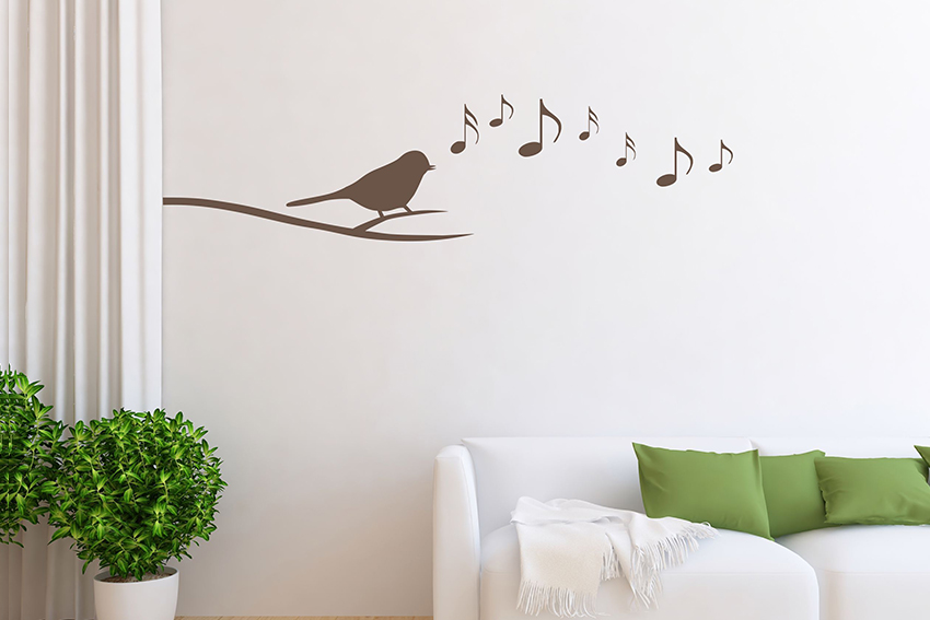 Nálepky na stenu - Vtáčik s notami