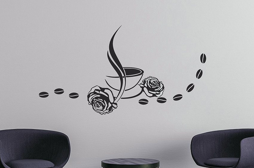 Nálepky na stenu Šálka kávy s ružami