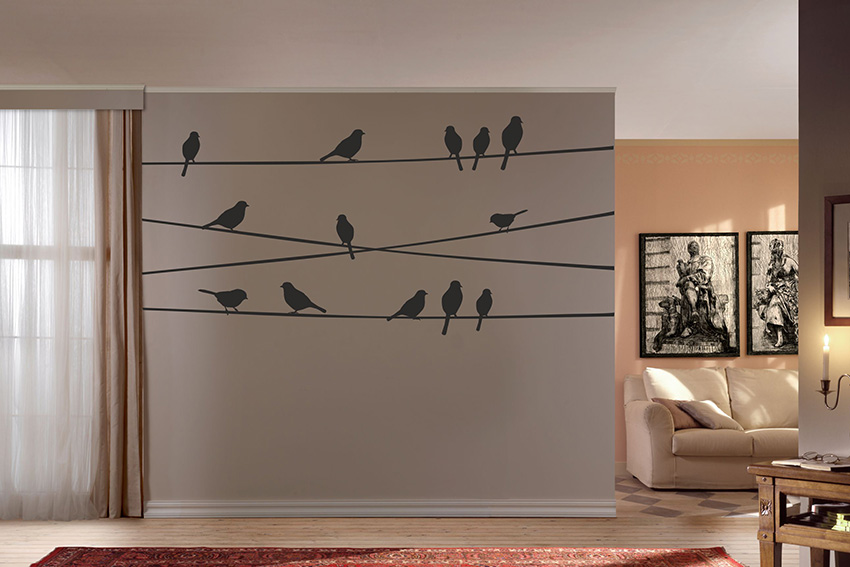 Nálepky na stenu Elektrické vedenie s vtákmi