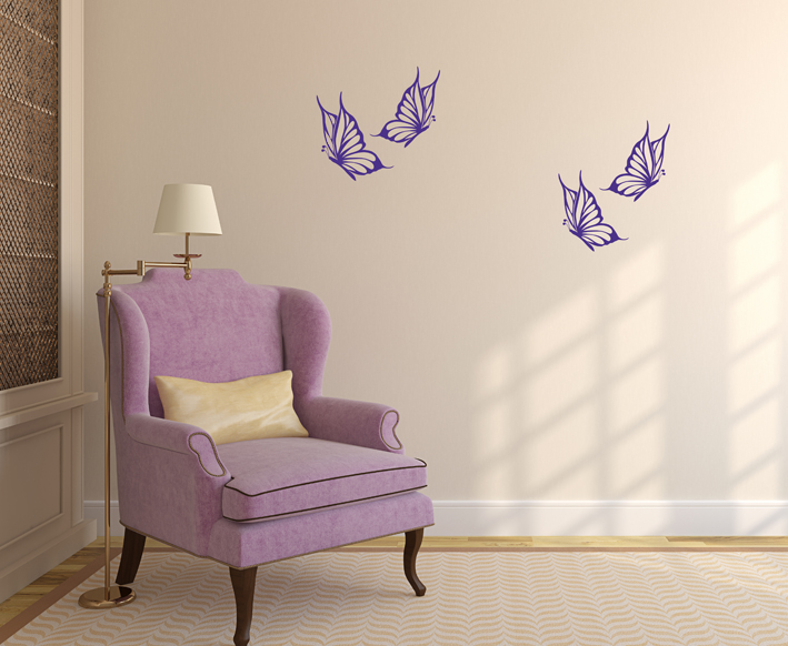 Nálepky na stenu - Štyri hravé motýle