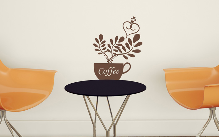 Nálepky na stenu - Šálka s nápisom Coffee
