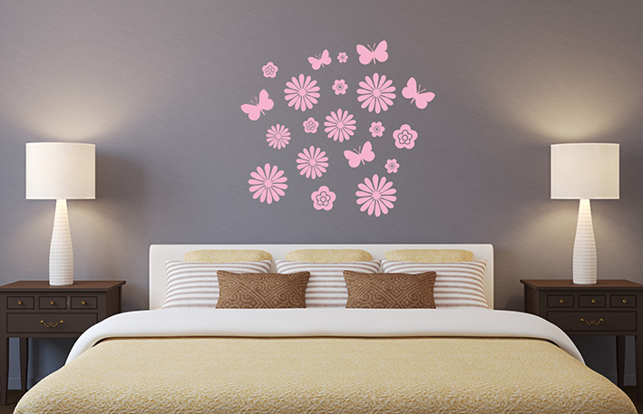 Nálepky na stenu - Kvety a motýle