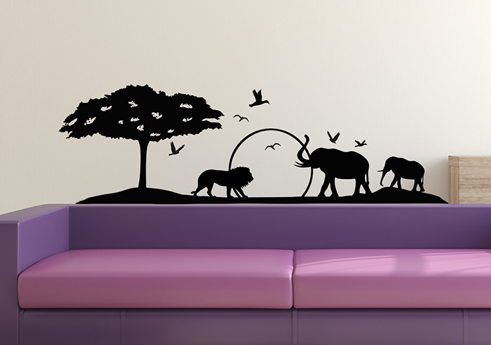 Nálepky na stenu - Afrika sa levom a slonmi