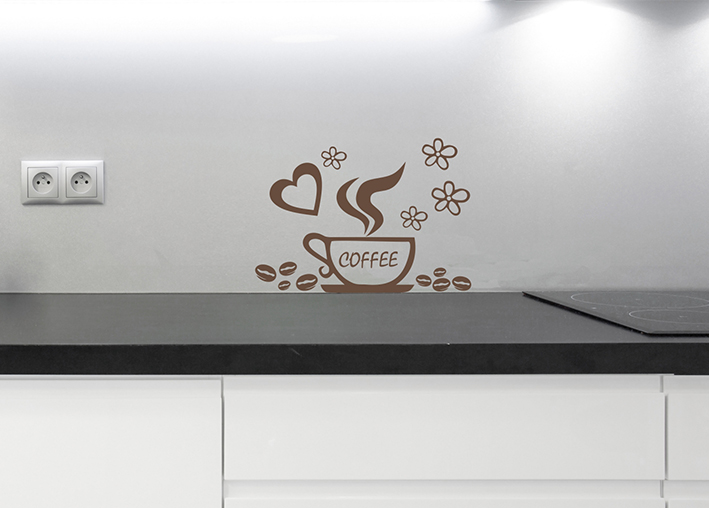 Nálepky na stenu - Šálka kávy so srdiečkom