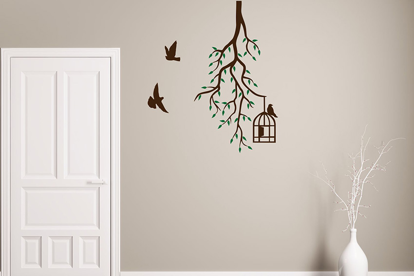 Nálepky na stenu Vetva stromu s vtáčou klietkou