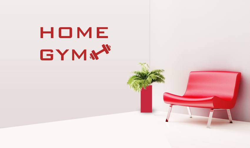 Nápis Home Gym a činka