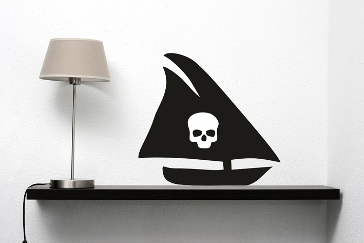 Nálepky na stenu - Pirátska loď s lebkou