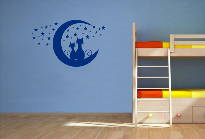 Nálepky na stenu - Mačky a mesiac