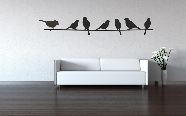 Nálepky na stenu - Vtáčiky sediaci na drôte
