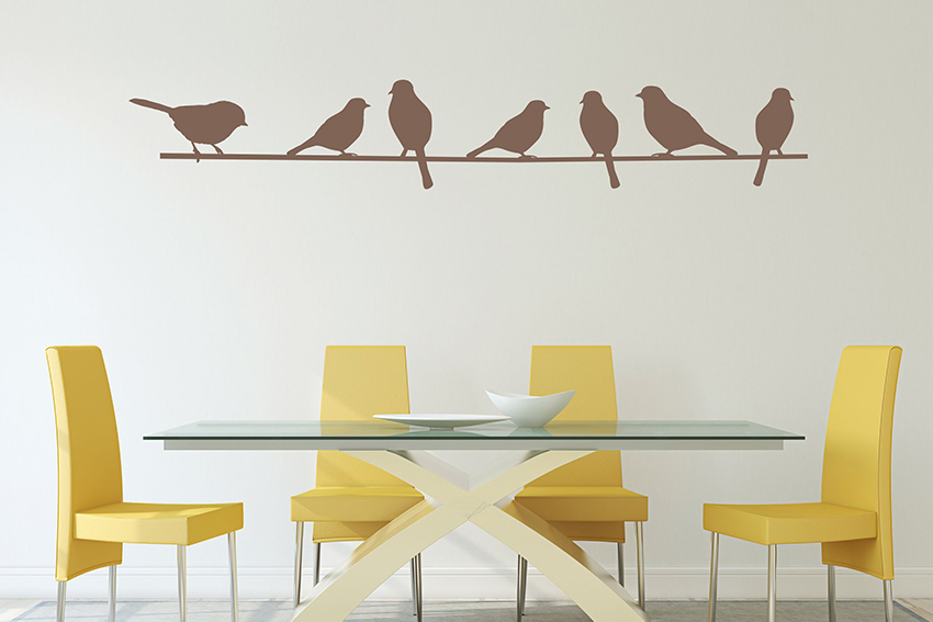 Nálepky na stenu - Vtáčiky sediaci na drôte