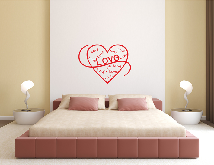 Nálepky na stenu - Srdce s nápismi Love