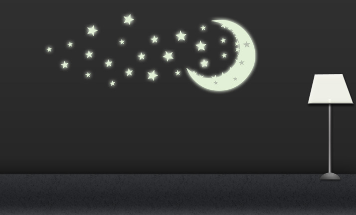 Svietiace samolepky - Mesiac s hviezdičkami - Kliknutím na obrázok zatvorte -