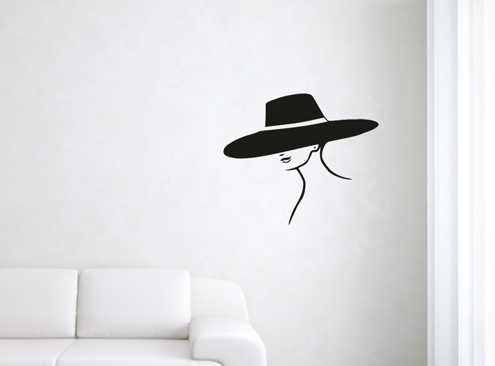 Nálepky na stenu - Hlava dámy s klobúkom